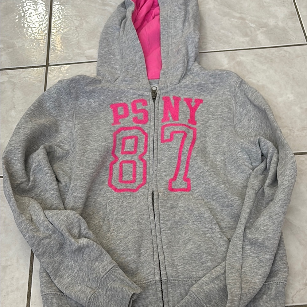 Gray Hoodie with Pink Details